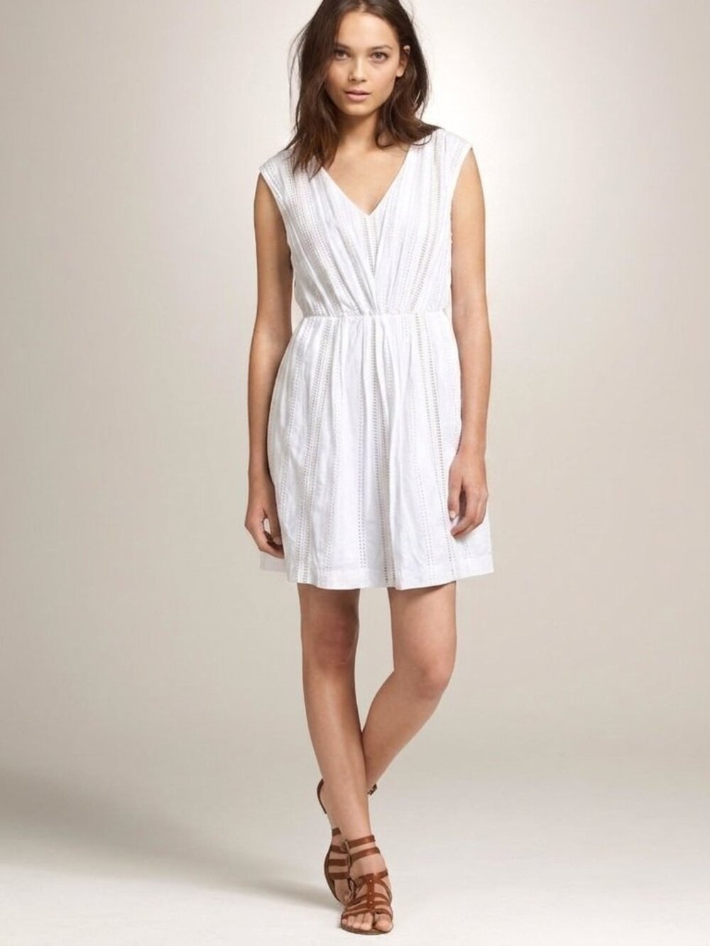 J.Crew Shelby White Eyelet Mini Dress Cotton V-Neck Bridal Shower 0 2 XS Summm